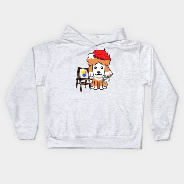 Funny poodle is a painter Kids Hoodie by Pet Station